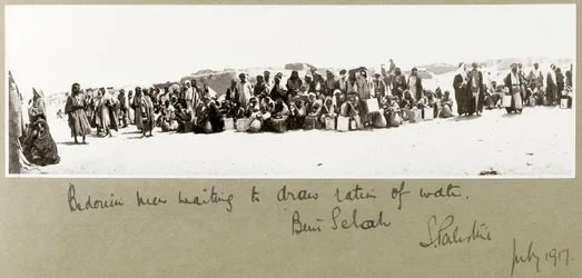 Bedouin Men Waiting to Draw Their Ration of Water, Beni Saleh, July 1917